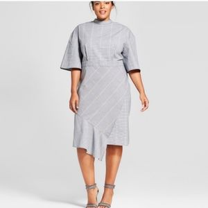 Who What Wear Plaid Micro Houndstooth Asymmetrical Dress